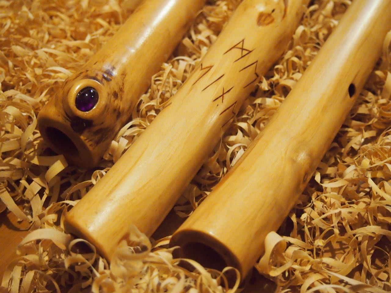 Amethyst and runes on elder wood